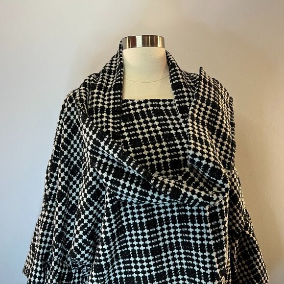 Women's Black and White Poncho with ruffle sleeves and attached scarf - Picture 3 of 4